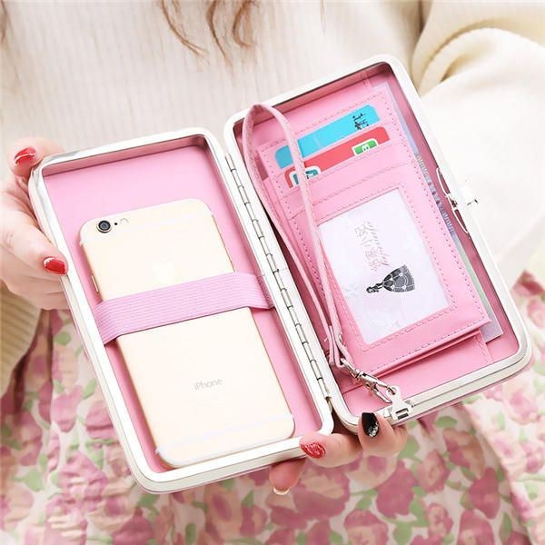 Dame Blomst 5.5 Tommer Telefon Pu Tegnebog Etui Cover Lang Tegnebog