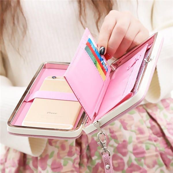 Dame Blomst 5.5 Tommer Telefon Pu Tegnebog Etui Cover Lang Tegnebog