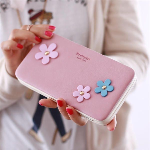 Dame Blomst 5.5 Tommer Telefon Pu Tegnebog Etui Cover Lang Tegnebog