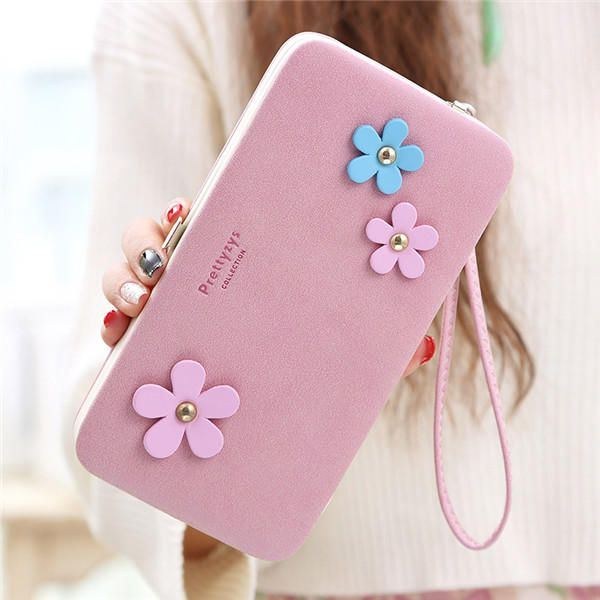 Dame Blomst 5.5 Tommer Telefon Pu Tegnebog Etui Cover Lang Tegnebog