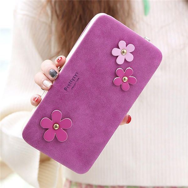 Dame Blomst 5.5 Tommer Telefon Pu Tegnebog Etui Cover Lang Tegnebog