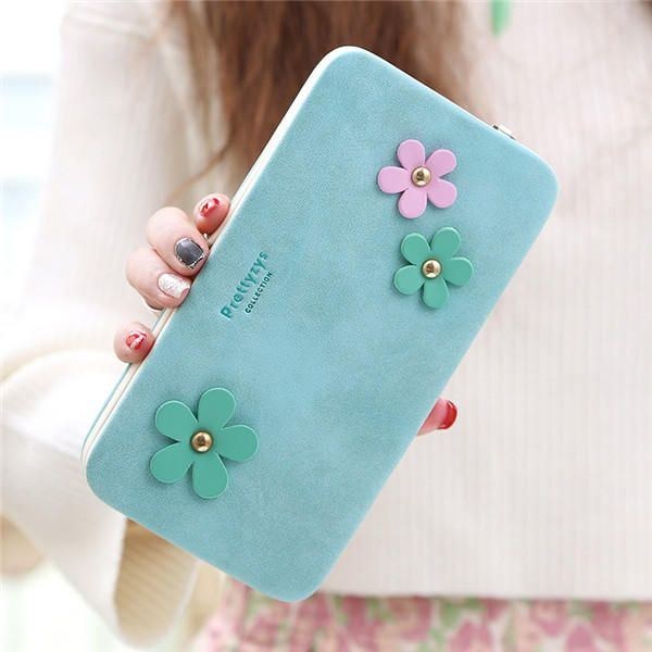 Dame Blomst 5.5 Tommer Telefon Pu Tegnebog Etui Cover Lang Tegnebog