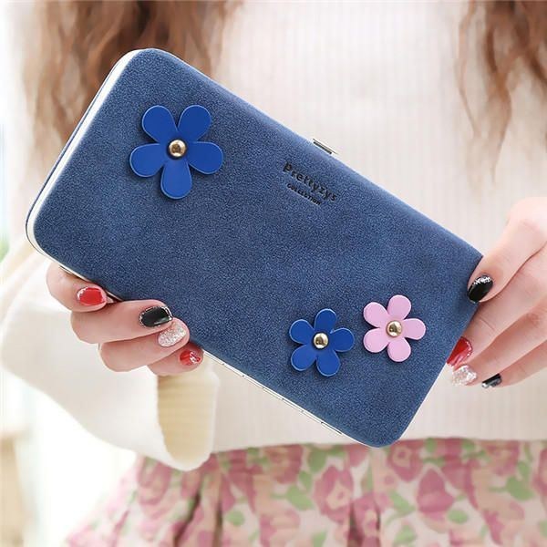 Dame Blomst 5.5 Tommer Telefon Pu Tegnebog Etui Cover Lang Tegnebog