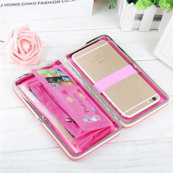 Dame Candy Color Bowkot 5.5 Tommer Telefonpunge Etui Hasp Lang Pung Clutches