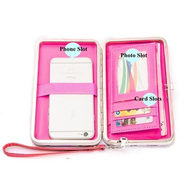 Dame Candy Color Bowkot 5.5 Tommer Telefonpunge Etui Hasp Lang Pung Clutches