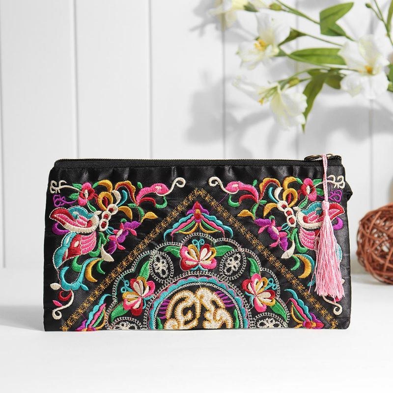 Etnisk Broderi Blomstertaske Clutch Taske Pung Til Kvinder