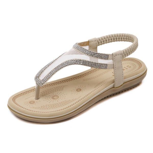 Bohemia Flip Flops Beach Casual Rhinestone Sandaler Til Kvinder