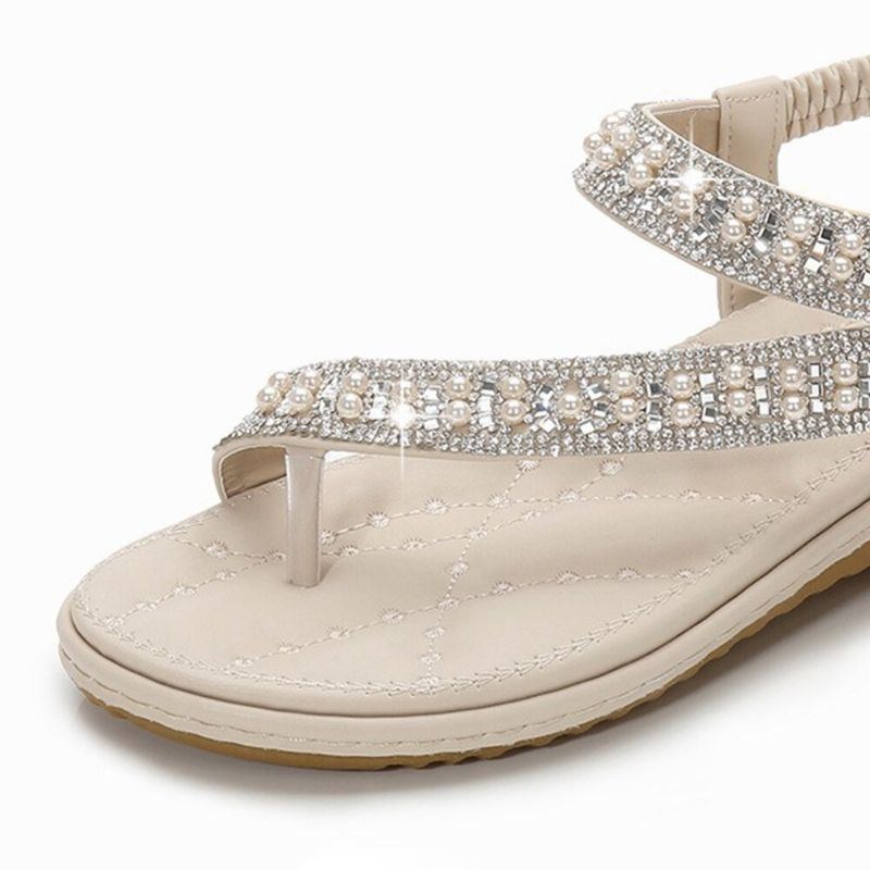 Bohemian Rhinestone Clip Toe Flip Flops Bløde Flade Sandaler