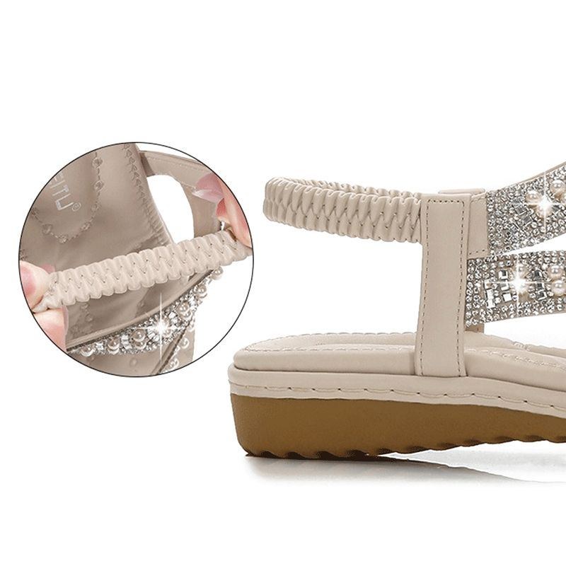 Bohemian Rhinestone Clip Toe Flip Flops Bløde Flade Sandaler