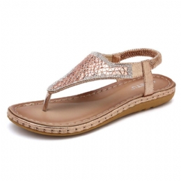 Bohemian Rhinestone Elastic Band Flat Sandaler Til Kvinder