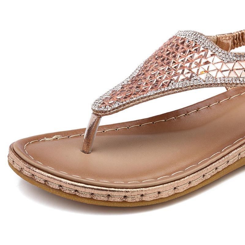 Bohemian Rhinestone Elastic Band Flat Sandaler Til Kvinder