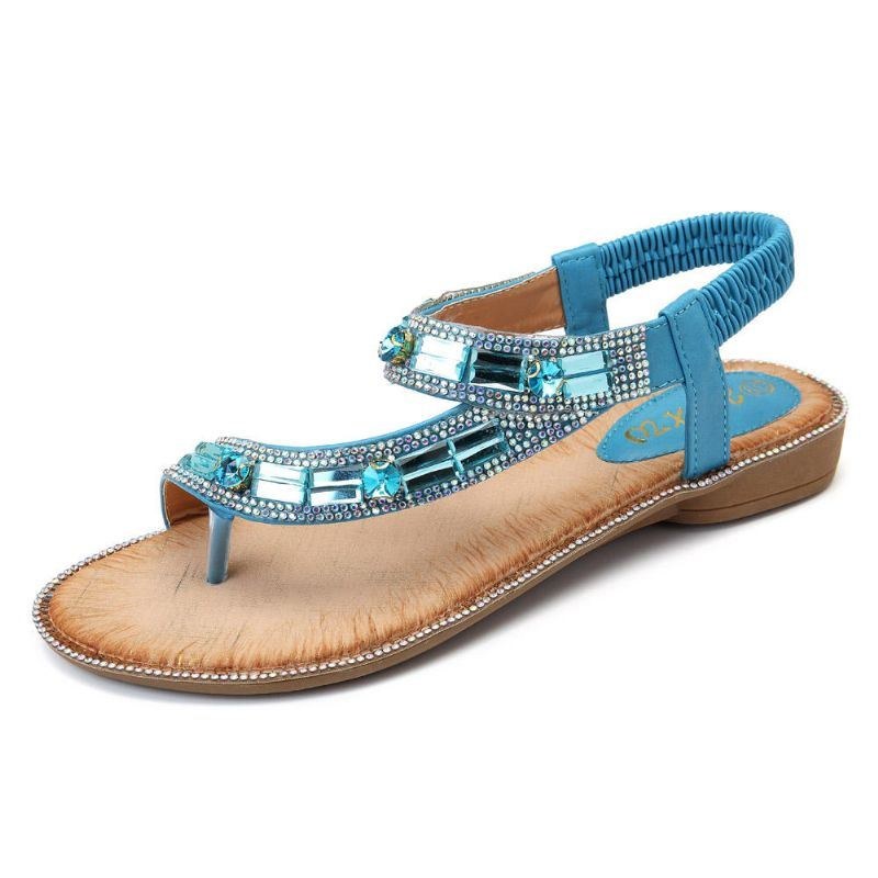 Bohemian Women Rhinestone Flade Sandaler Flip Flop Sko