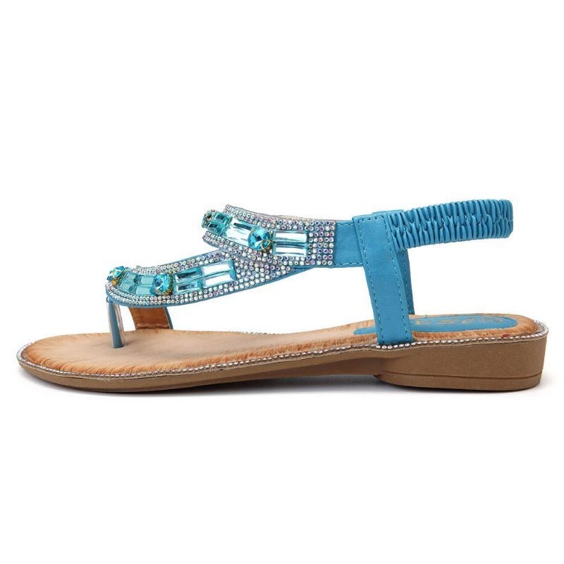 Bohemian Women Rhinestone Flade Sandaler Flip Flop Sko