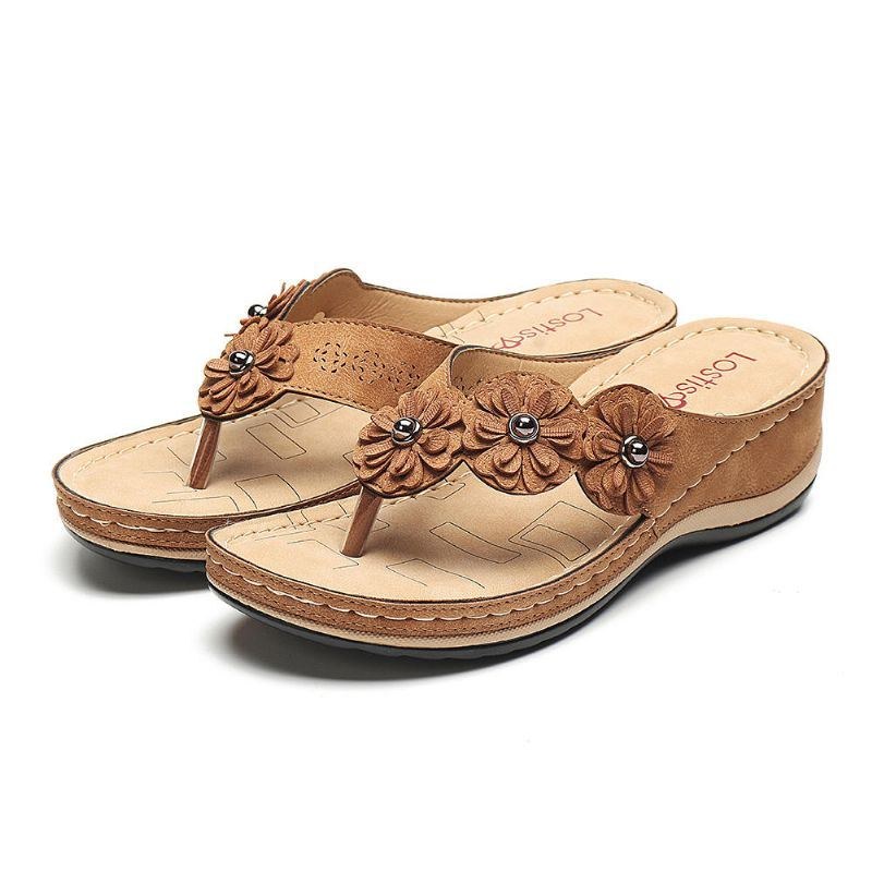 Comfy Flip Flops Flowers Wedge Sandaler Til Kvinder