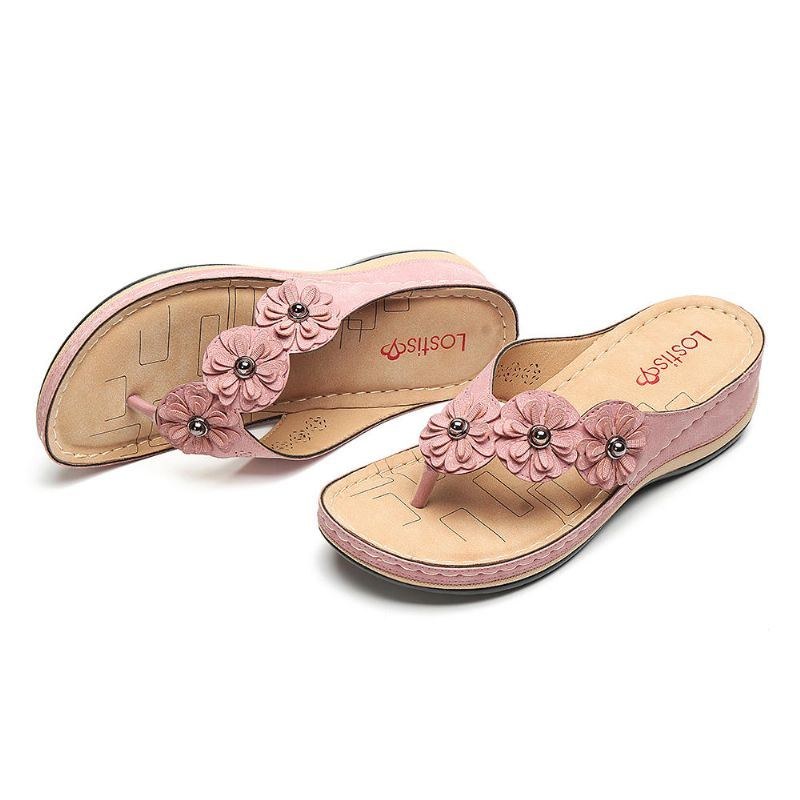 Comfy Flip Flops Flowers Wedge Sandaler Til Kvinder