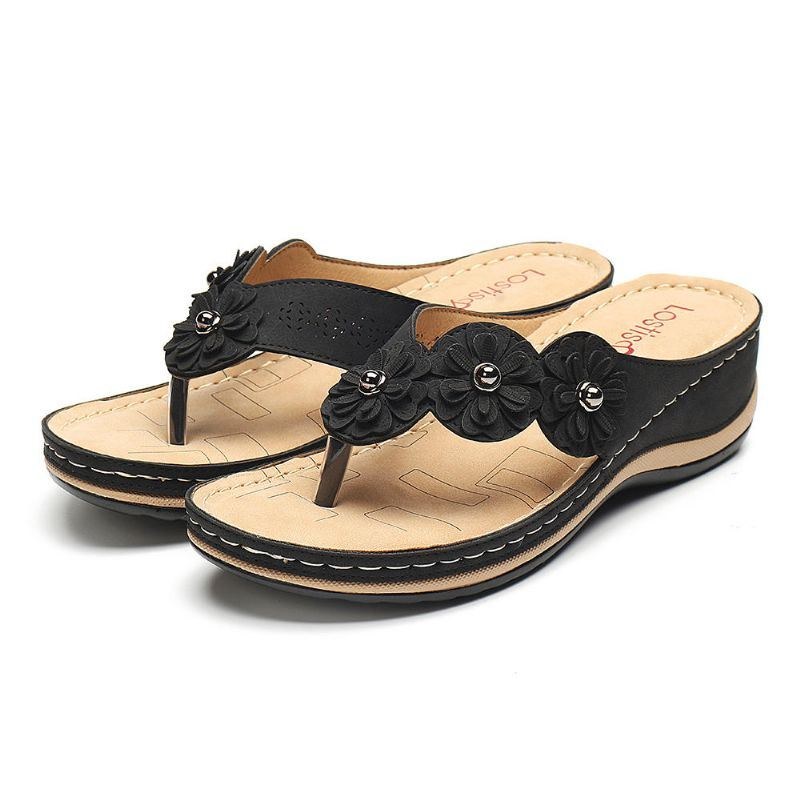 Comfy Flip Flops Flowers Wedge Sandaler Til Kvinder