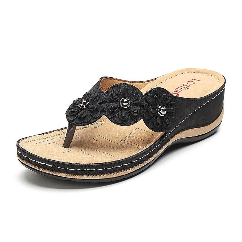 Comfy Flip Flops Flowers Wedge Sandaler Til Kvinder