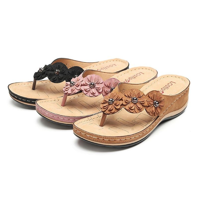 Comfy Flip Flops Flowers Wedge Sandaler Til Kvinder