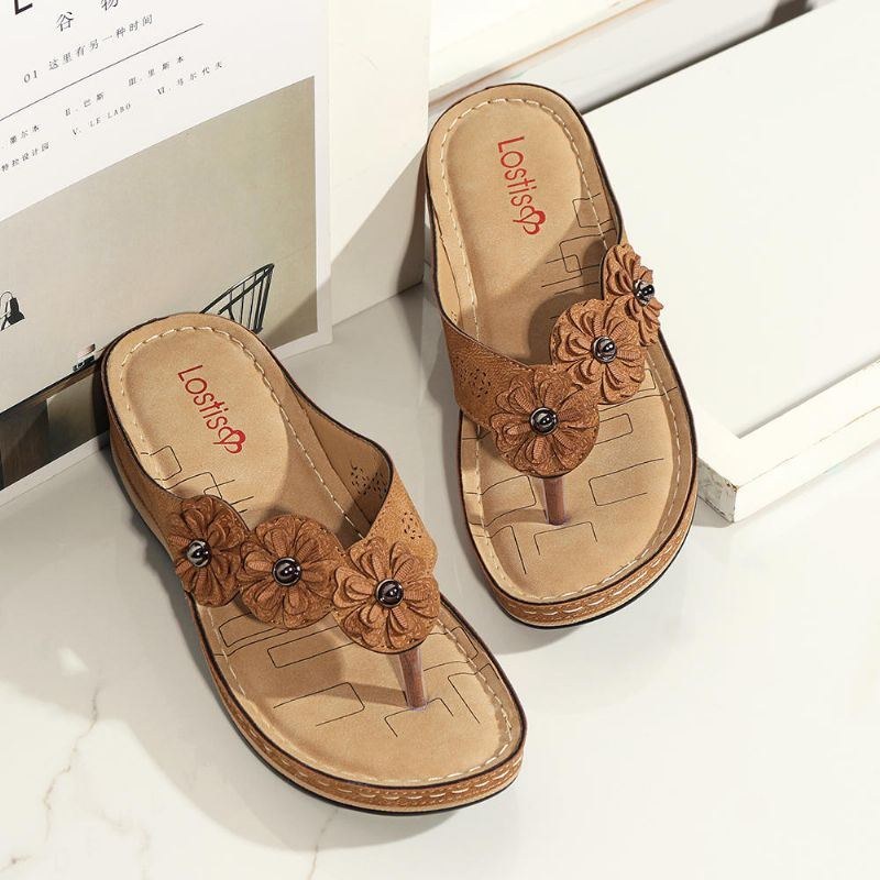 Comfy Flip Flops Flowers Wedge Sandaler Til Kvinder