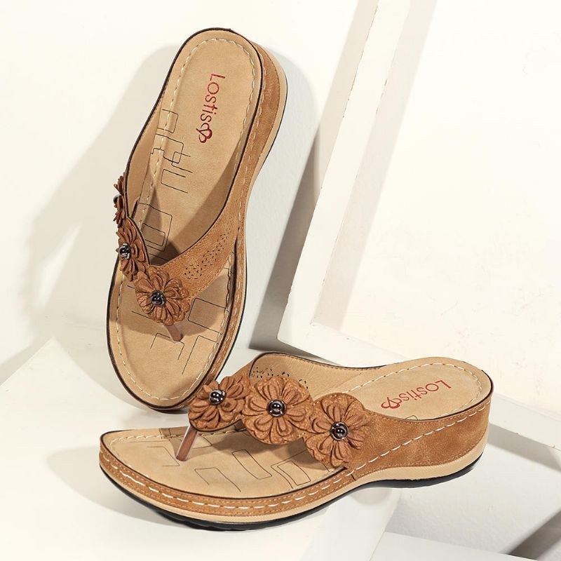 Comfy Flip Flops Flowers Wedge Sandaler Til Kvinder