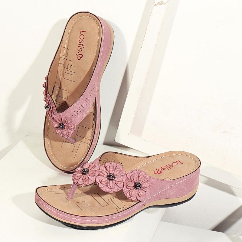 Comfy Flip Flops Flowers Wedge Sandaler Til Kvinder