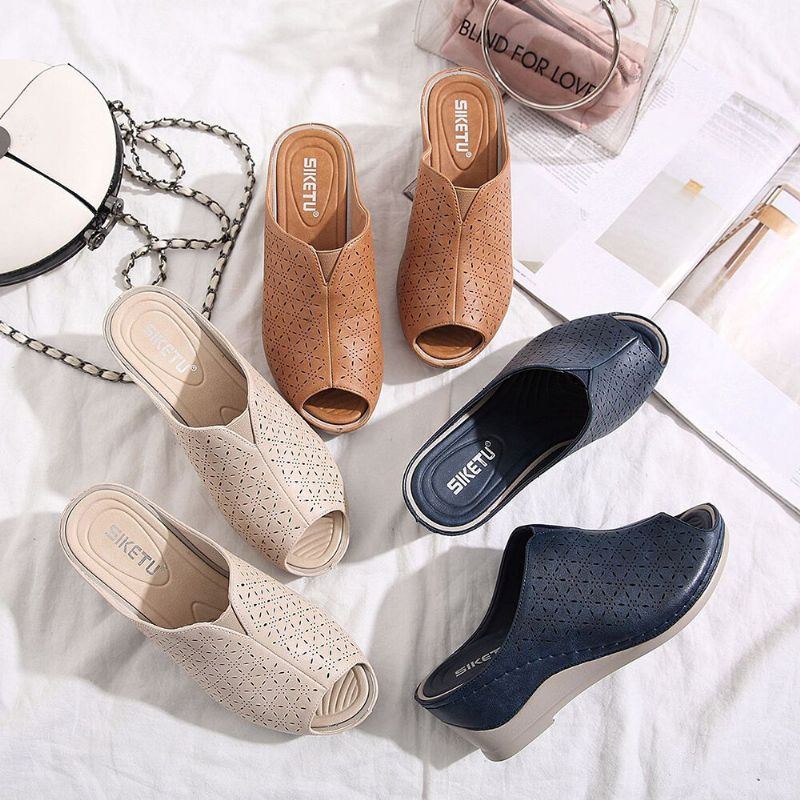 Dame Åndbare Udhulede Peep Toe Wedges Sandaler