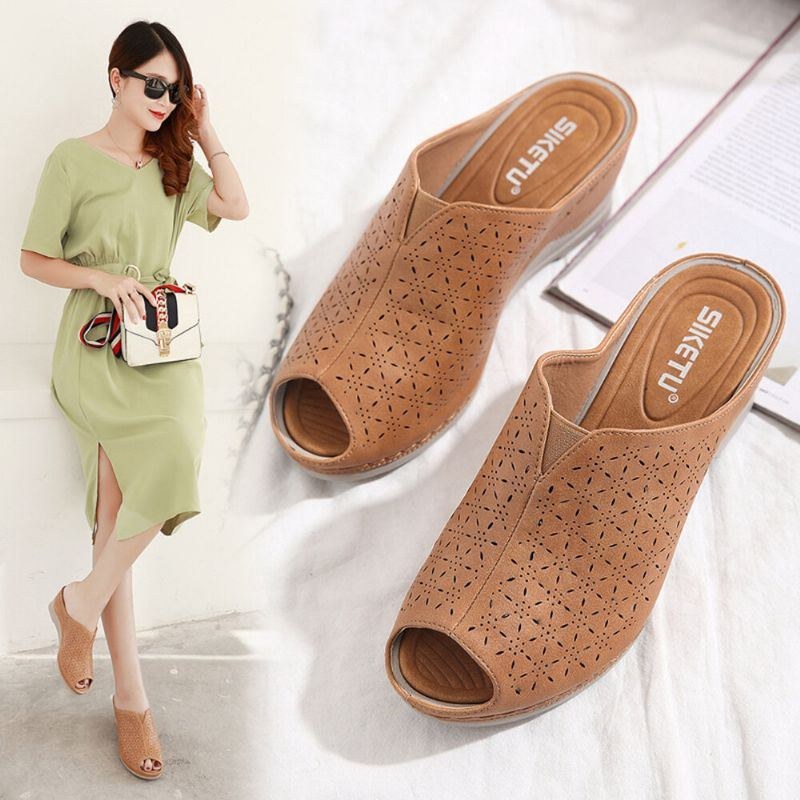 Dame Åndbare Udhulede Peep Toe Wedges Sandaler