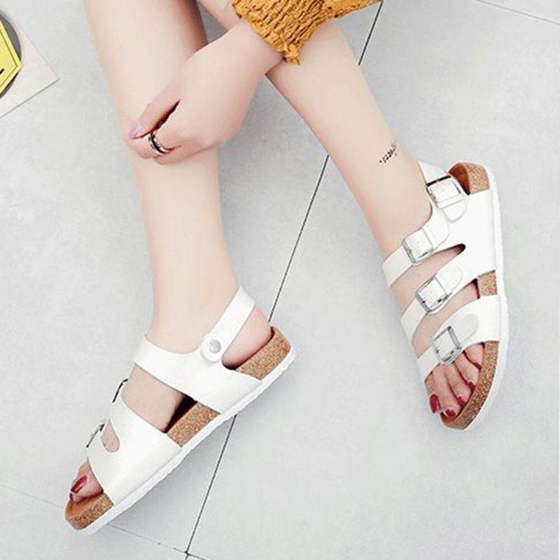 Dame Beach Comfy Triple Buckle Strap Bløde Flade Korksandaler