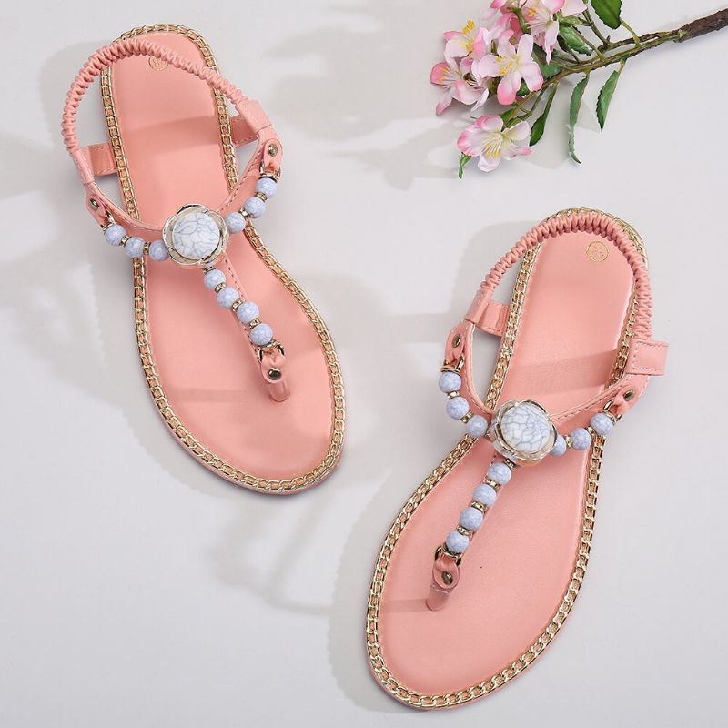 Dame Beading Decor Elastic Flat Slip On Beach Clip Toe Sandaler