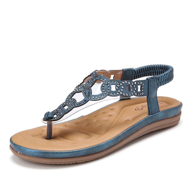 Dame Beading Elastisk Bånd Blød Clip Toe Strand Casual Sandaler