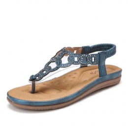 Dame Beading Elastisk Bånd Blød Clip Toe Strand Casual Sandaler