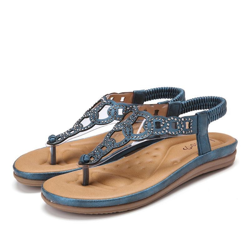 Dame Beading Elastisk Bånd Blød Clip Toe Strand Casual Sandaler