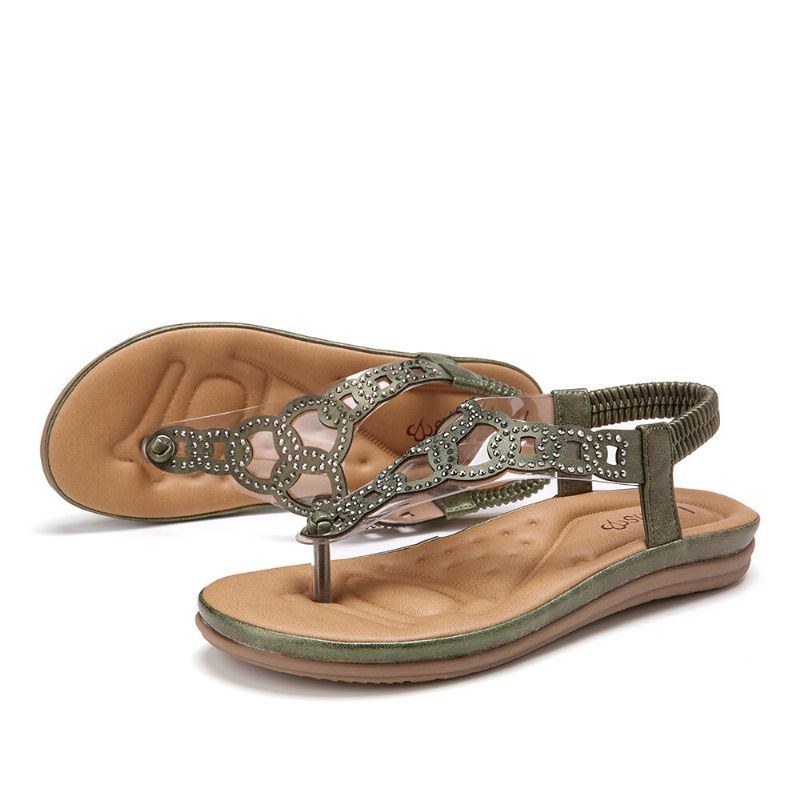 Dame Beading Elastisk Bånd Blød Clip Toe Strand Casual Sandaler