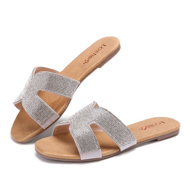 Dame Beading Hollow Out Casual Slide Sandaler