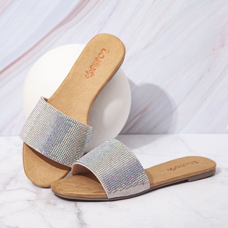 Dame Beading Single Band Casual Slide Sandaler