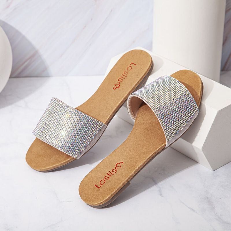 Dame Beading Single Band Casual Slide Sandaler