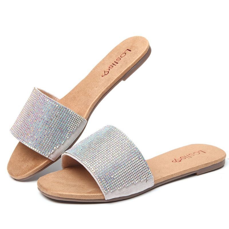 Dame Beading Single Band Casual Slide Sandaler