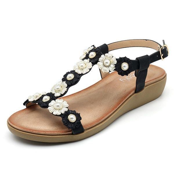 Dame Blomster Bohemian Soft Flat Clip Toe Beach Hjemmesko