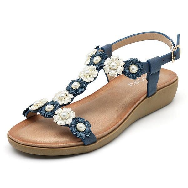 Dame Blomster Bohemian Soft Flat Clip Toe Beach Hjemmesko