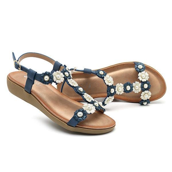 Dame Blomster Bohemian Soft Flat Clip Toe Beach Hjemmesko