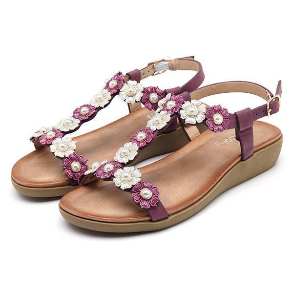 Dame Blomster Bohemian Soft Flat Clip Toe Beach Hjemmesko