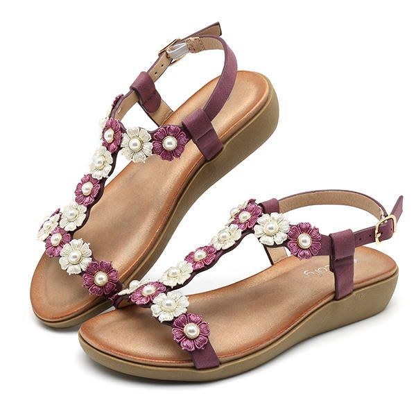 Dame Blomster Bohemian Soft Flat Clip Toe Beach Hjemmesko