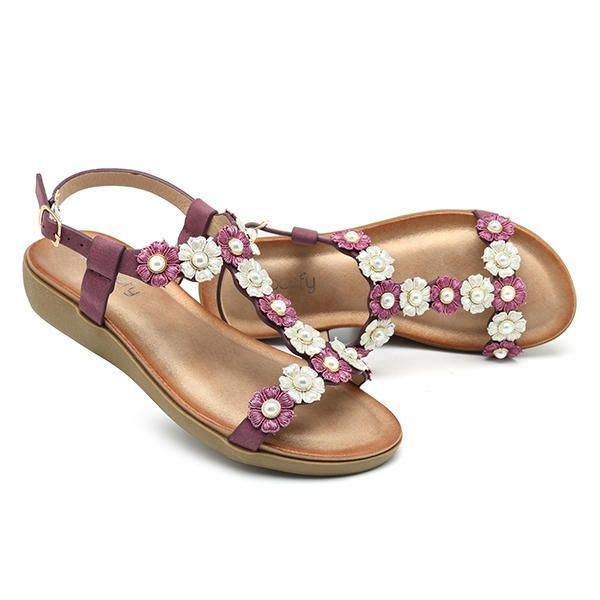 Dame Blomster Bohemian Soft Flat Clip Toe Beach Hjemmesko