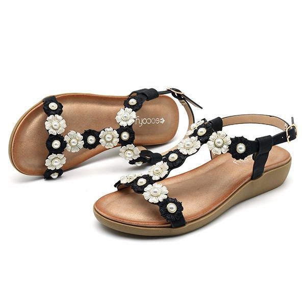 Dame Blomster Bohemian Soft Flat Clip Toe Beach Hjemmesko