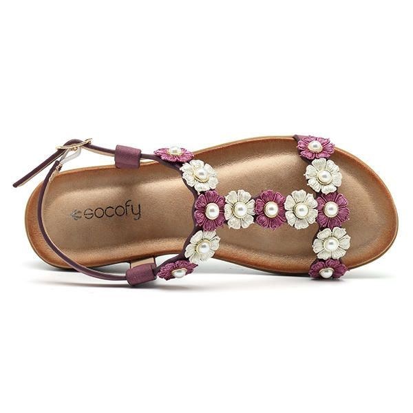 Dame Blomster Bohemian Soft Flat Clip Toe Beach Hjemmesko