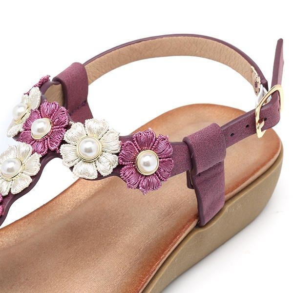 Dame Blomster Bohemian Soft Flat Clip Toe Beach Hjemmesko