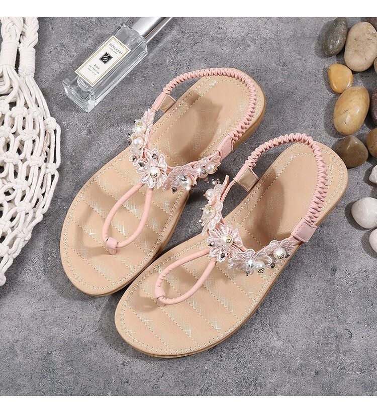 Dame Blomster Decor Clip Toe Flats Slip On Sandaler