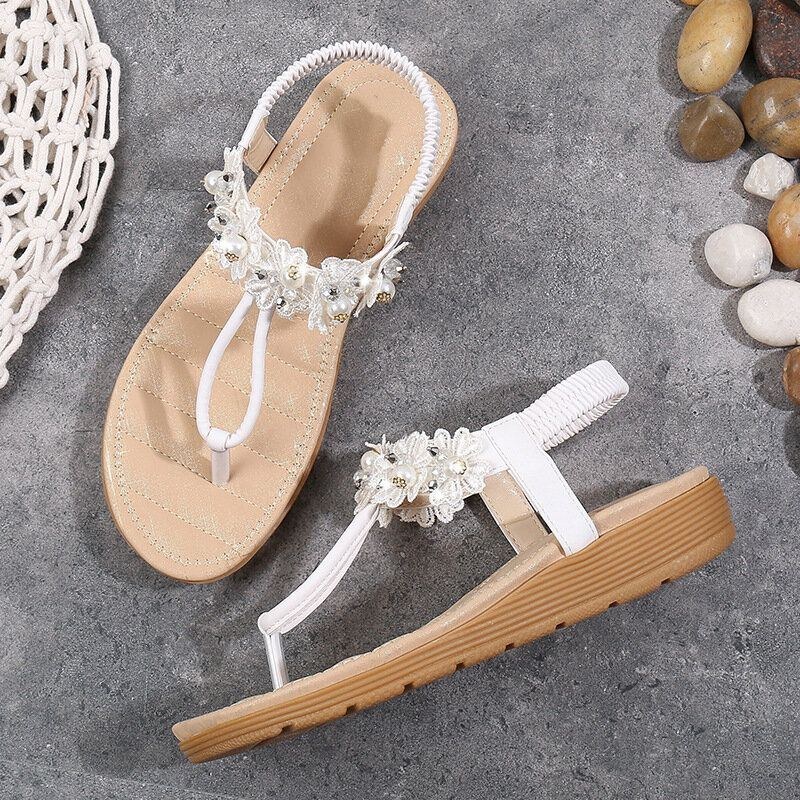 Dame Blomster Decor Clip Toe Flats Slip On Sandaler