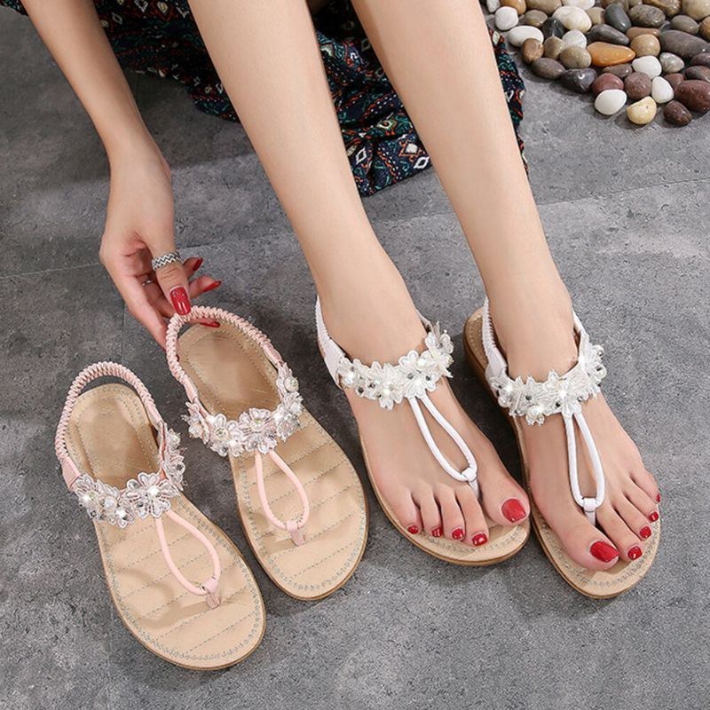 Dame Blomster Decor Clip Toe Flats Slip On Sandaler