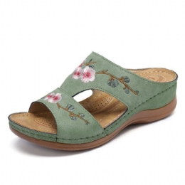 Dame Blomsterbroderi Åben Tå Casual Summer Wedge Sandaler